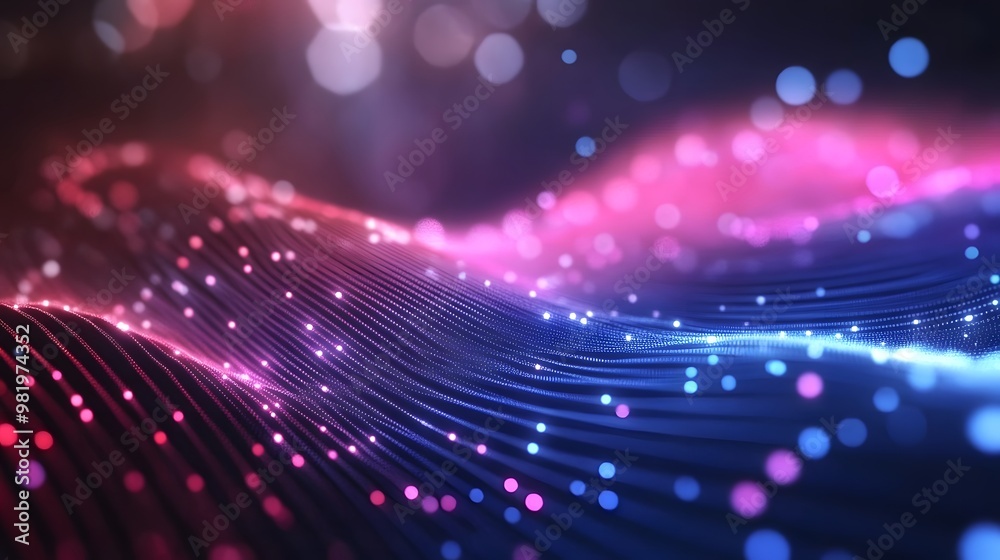 Obraz premium Data Tech Concept: Wavy Pattern of Digital Dots