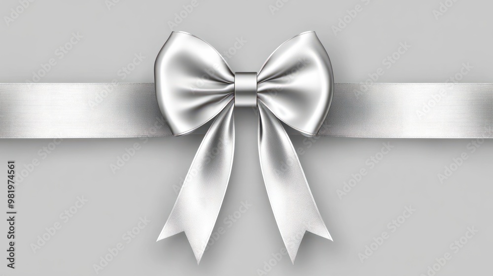 Silver gift ribbon with a bow against a gray background transparent background Silver gift ribbon with a bow against a gray background transparent background
