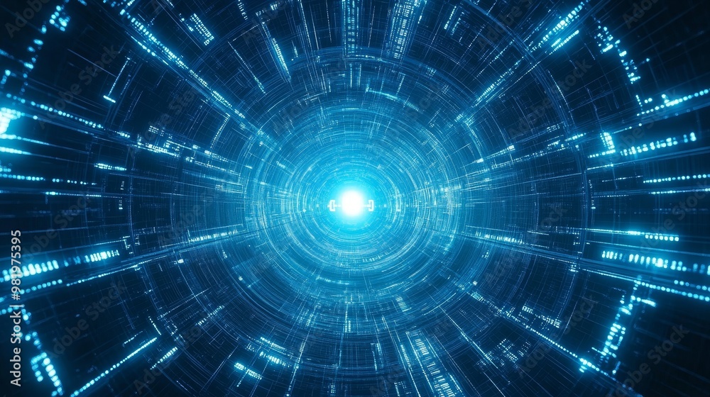 A bright holographic portal opens in a clear blue sky, revealing a digital cyberworld with neon-lit skyscrapers, Futuristic, Cyberpunk, Neon colors, High contrast A bright holographic portal opens in a clear blue sky, revealing a digital cyberworld with neon-lit skyscrapers, Futuristic, Cyberpunk, Neon colors, High contrast