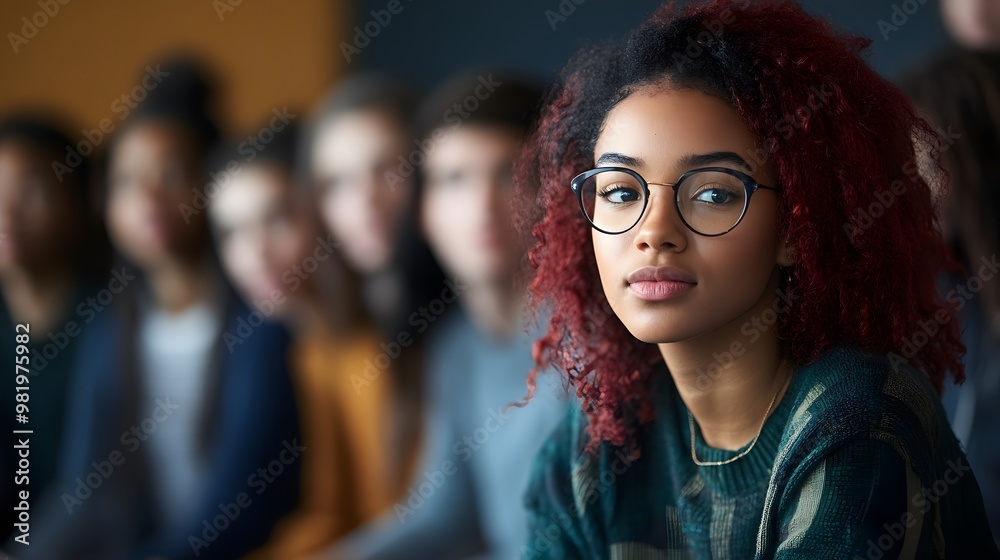 Obraz premium Portrait of a Young Woman with Red Hair Wearing Glasses
