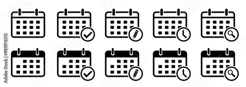 Calendar vector icons. Calendar icon set. Calender symbol. Calendar planner icon collection.