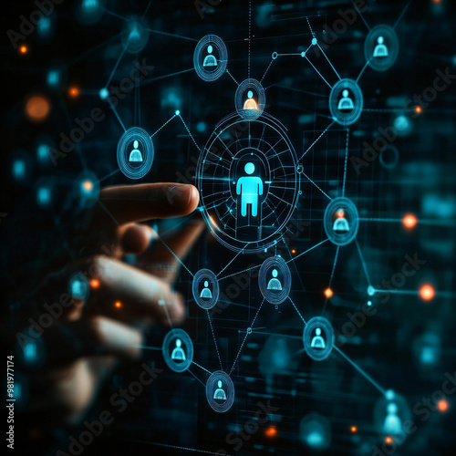 Futuristic digital human networks visualize interconnected technology, perfect for AI conference presentations, cybersecurity marketing materials, and cutting-edge tech company branding