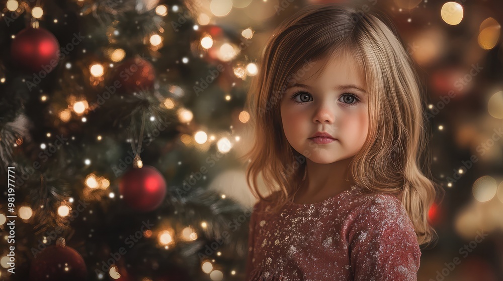 A little girl standing in front of a christmas tree A little girl standing in front of a christmas tree