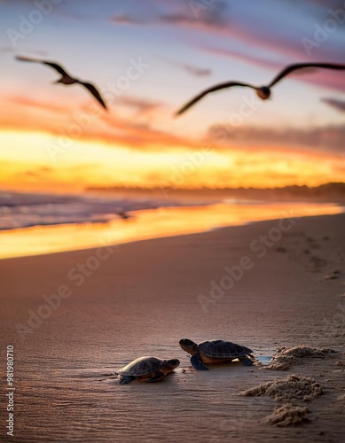 Turtle on the beach at sunset, Sanibel Island, Florida