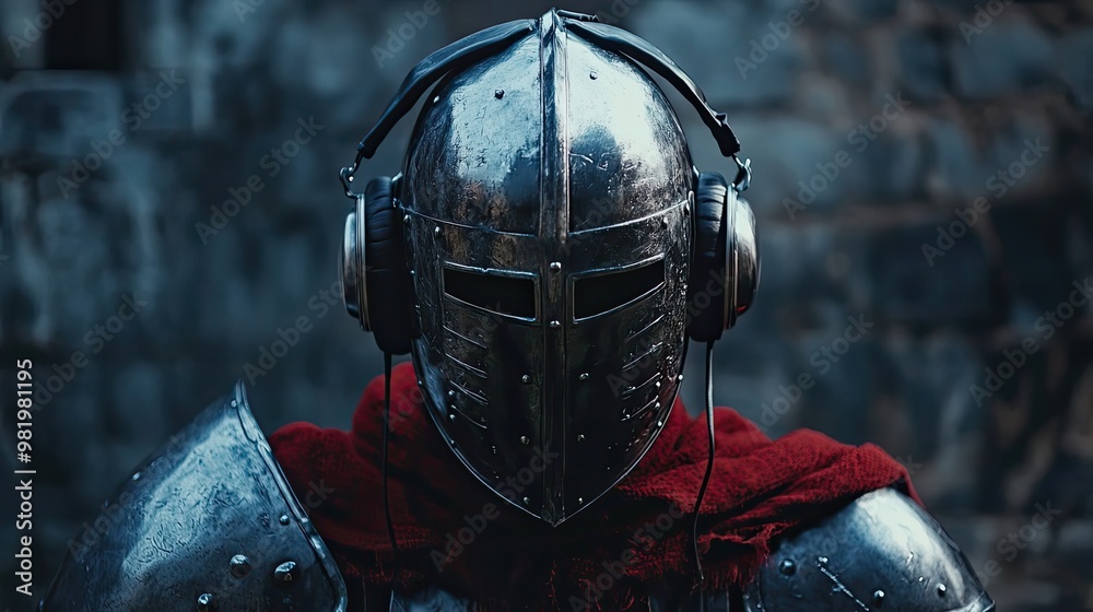 A Knight in Armor Wearing Headphones A Knight in Armor Wearing Headphones