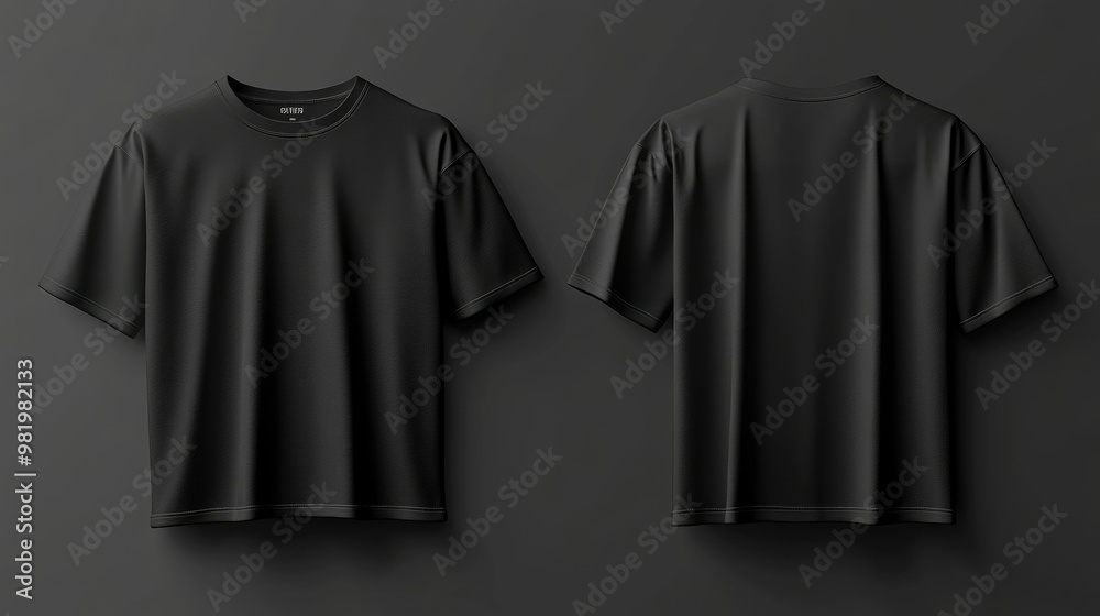 Black t-shirt displayed from front and back views. Black t-shirt displayed from front and back views.