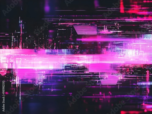 Glitchy Digital Screen Mockup Banner with Vibrant Neon and Psychedelic Backgrounds