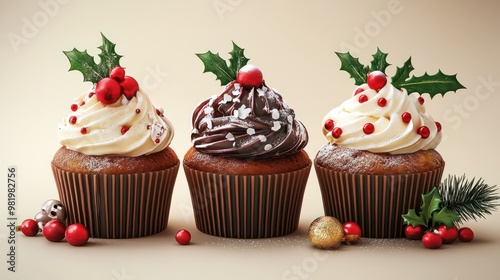 Cup cakes with Christmas decoration.