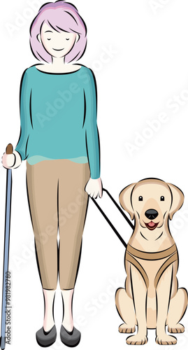 Assistance Dog 盲導犬｜目の不自由な人の歩くお手伝いをするラブラドールのイラスト