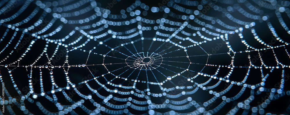 Naklejka premium Close Up Eerie White Spider Web on Dark Background