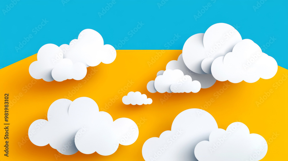 White clouds scattered across a vibrant orange landscape under a bright blue sky during a sunny day in a creative illustration White clouds scattered across a vibrant orange landscape under a bright blue sky during a sunny day in a creative illustration