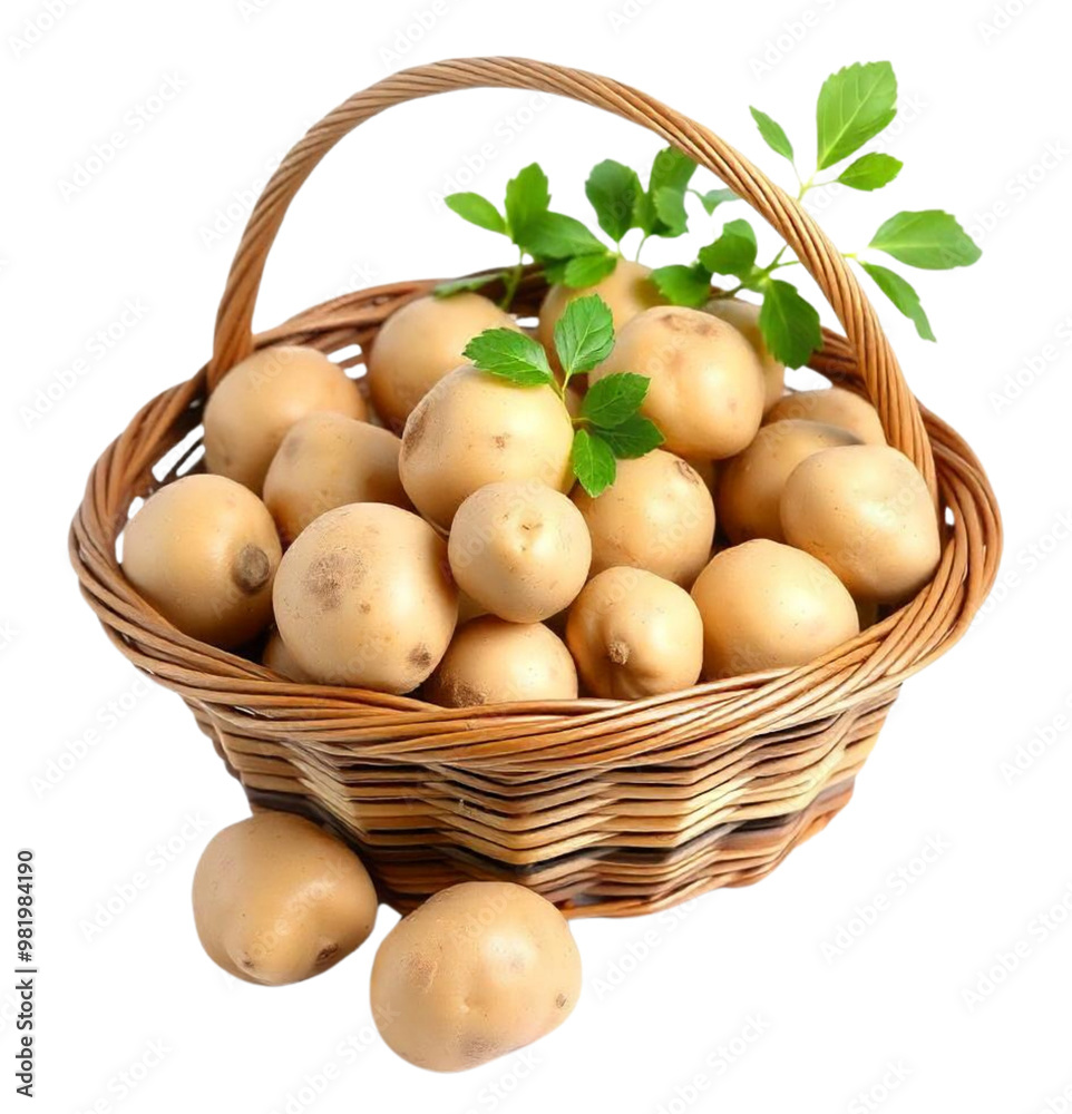 a Basket with fresh potatoes on Isolated transparent background png. generated with AI a Basket with fresh potatoes on Isolated transparent background png. generated with AI