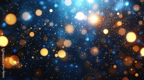 Festive starry sky background with blue light bokeh. New year and Christmas concept