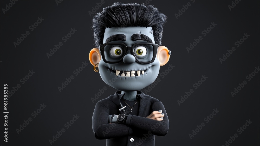 Cartoon Character with Glasses and Spiky Hair Cartoon Character with Glasses and Spiky Hair