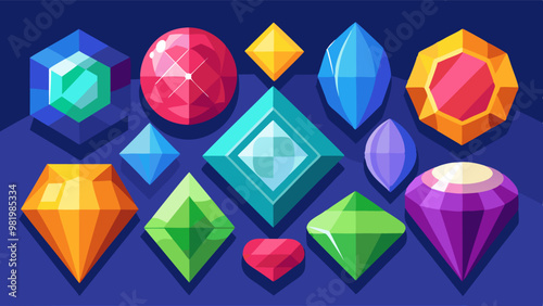 a variety of colorful, faceted gemstones in different shapes and sizes against a dark background, perfect for adding a touch of sparkle to any design project
