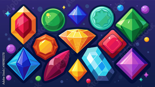a variety of colorful, faceted gemstones in different shapes and sizes against a dark background, perfect for adding a touch of sparkle to any design project