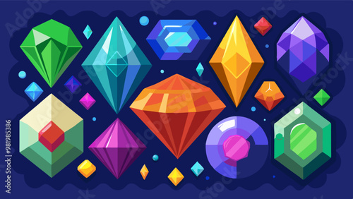a variety of colorful, faceted gemstones in different shapes and sizes against a dark background, perfect for adding a touch of sparkle to any design project