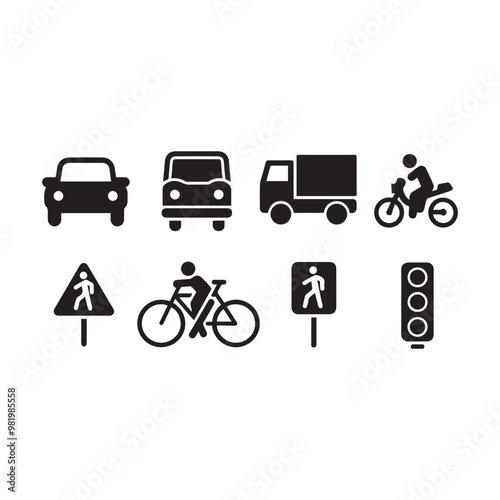 TRAFFIC ICON SET BLACK AND WHITE