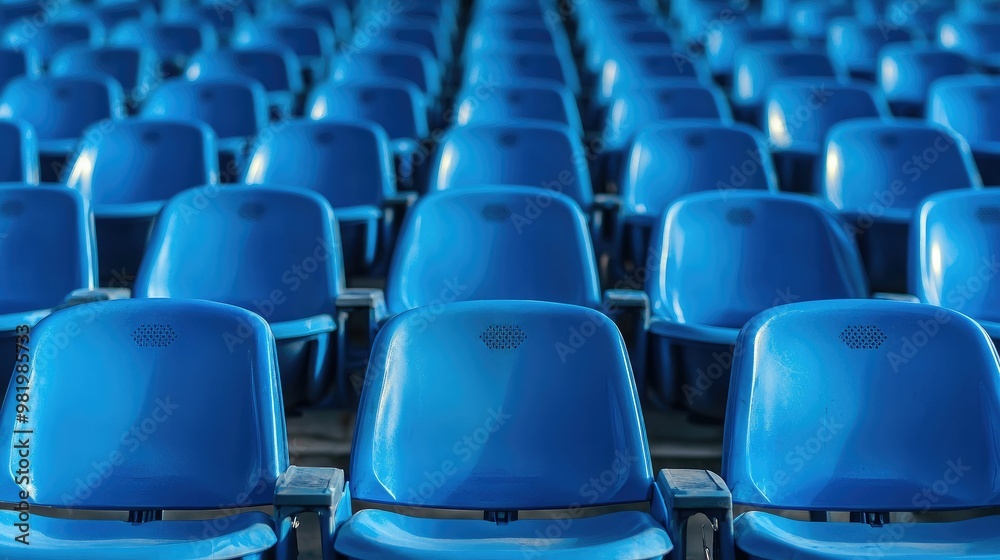 Rows of blue stadium seats in an empty arena. Rows of blue stadium seats in an empty arena.