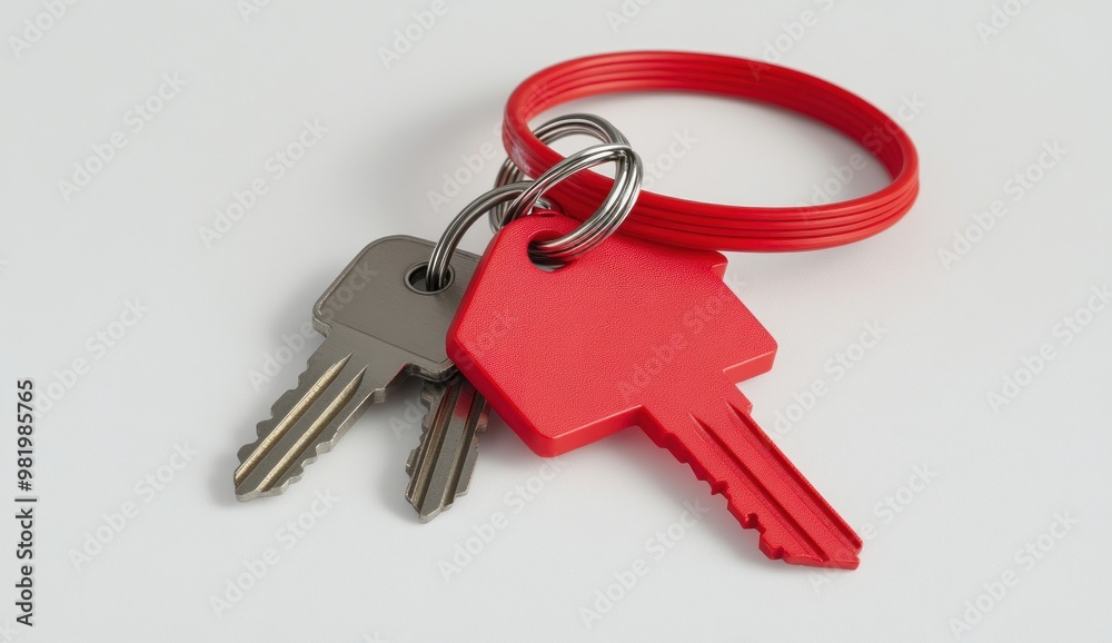 Red Key on a Key Ring with Two Silver Keys Red Key on a Key Ring with Two Silver Keys