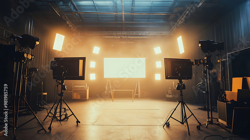Film studio with glowing production lights