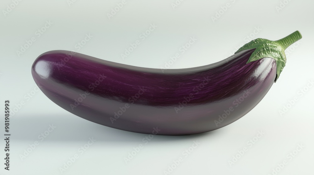 Fresh Eggplant 3D Render with Glossy Skin on White Background Fresh Eggplant 3D Render with Glossy Skin on White Background