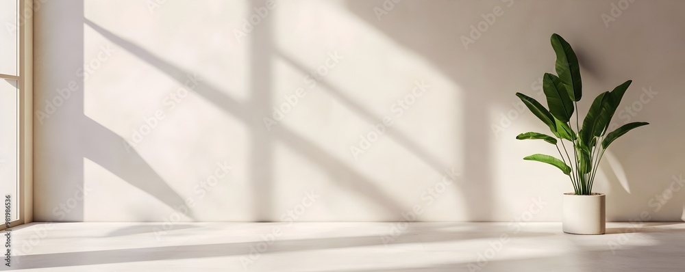 Minimalist Indoor Potted Plant with Bright Window Light and Shadow