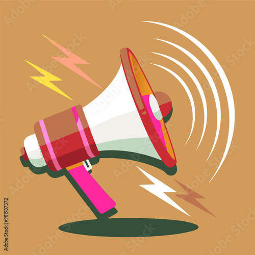 A megaphone with curved sound waves