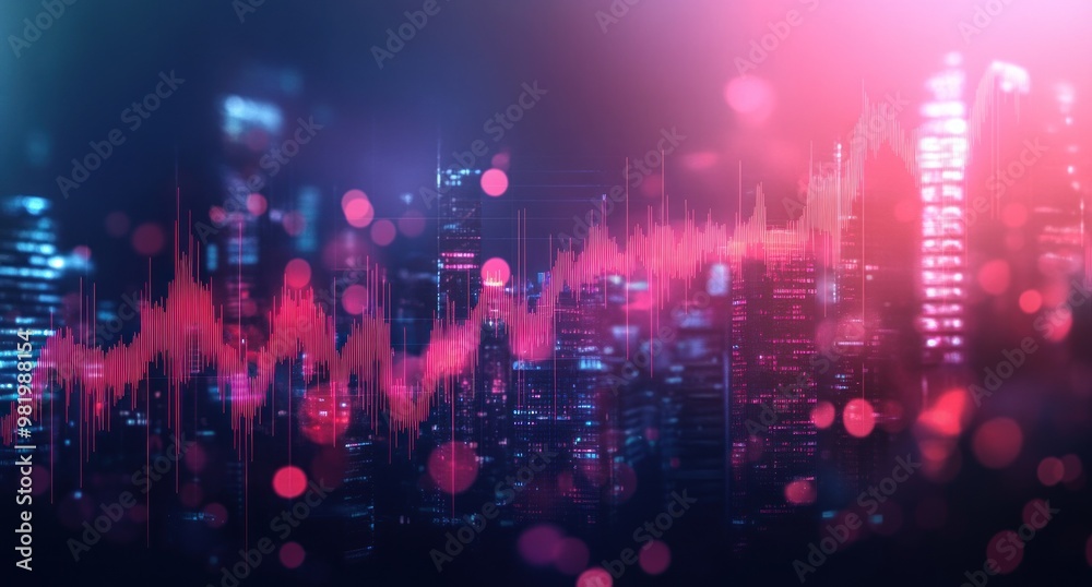 Obraz premium Urban Lightscape with Data Flow and Bokeh Effects