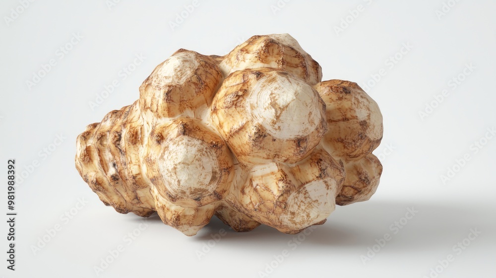 Detailed 3D Model of Sunchoke Showing Unique Shape and Texture on White Background at 45 Degrees Angle Detailed 3D Model of Sunchoke Showing Unique Shape and Texture on White Background at 45 Degrees Angle
