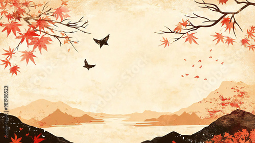 秋をイメージした和柄の背景