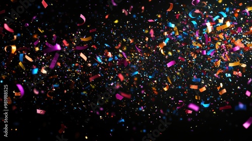 Colorful confetti scattered against a dark background.