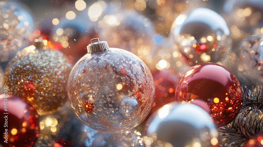 Transparent glass Christmas toys close-up Transparent glass Christmas toys close-up