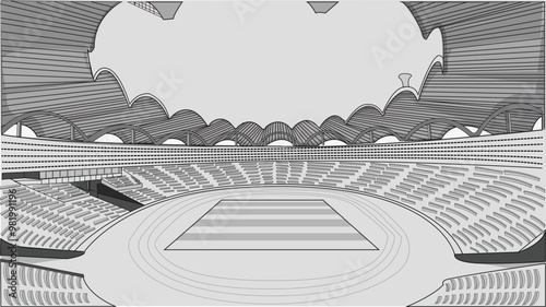 Beautiful Football stadium line art Multi purpose sports Ground Vector illustration Stadium sketch illustration photo