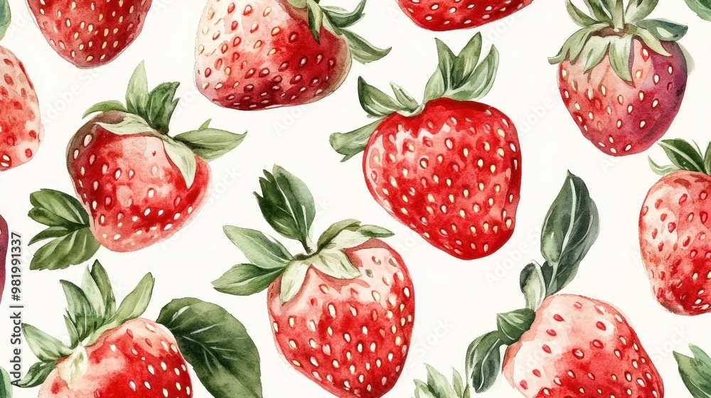 Watercolor Illustration of Red Strawberries