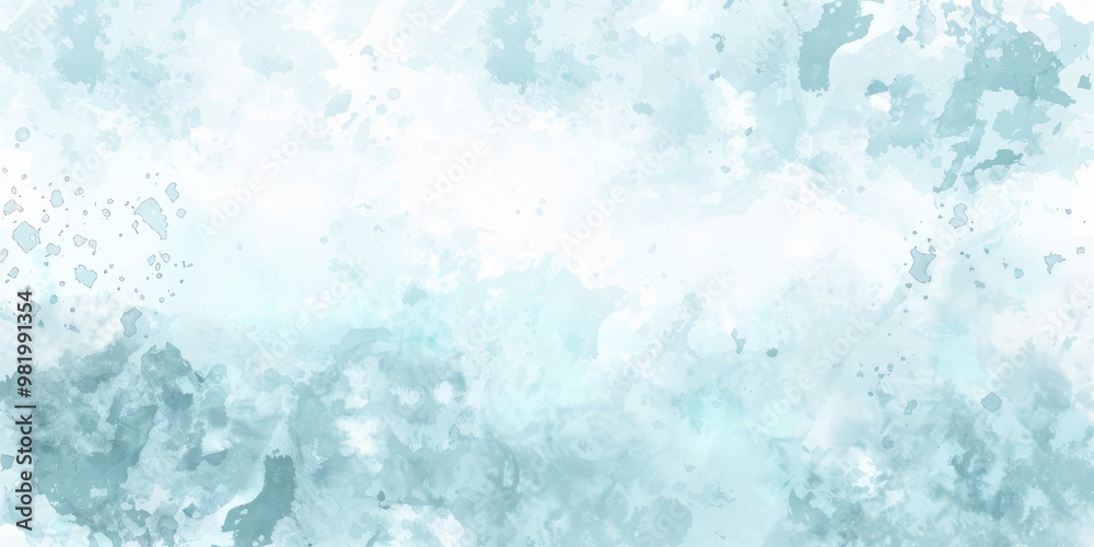 Fototapeta premium An ethereal winter landscape unfolds in layered pale cyan and white, capturing the essence of frosty winds and delicate snowfall in a smooth, artistic watercolor style