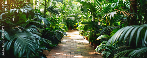 Background with Abundance of Greenery Plants in Conservatory