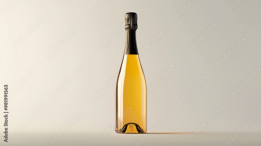 Elegant 3D Champagne Bottle Rendering with Distinct Label on White Background at 45 Degrees Angle Elegant 3D Champagne Bottle Rendering with Distinct Label on White Background at 45 Degrees Angle