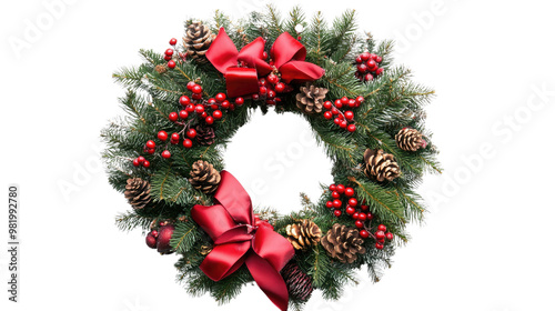 Christmas wreath on a white transparent background