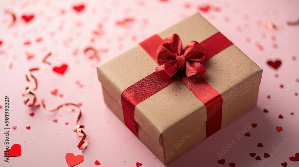 A brown box with a red bow on top of it A brown box with a red bow on top of it