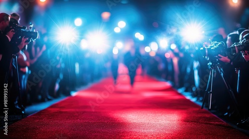 Paparazzi Taking Pictures on Red Carpet at Glamorous Awards Event with Audience