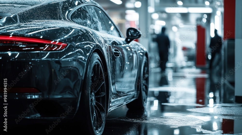 A premium car wash service featuring hand polishing and waxing, where workers in sleek uniforms ensure each car receives a personalized, detailed cleaning. A premium car wash service featuring hand polishing and waxing, where workers in sleek uniforms ensure each car receives a personalized, detailed cleaning.