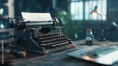 Old Typewriter and Laptop Concept of Technology