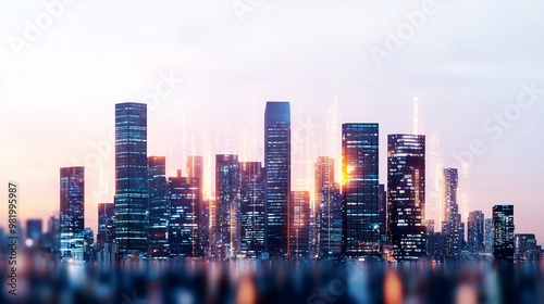Futuristic City Skyline with Digital Glow