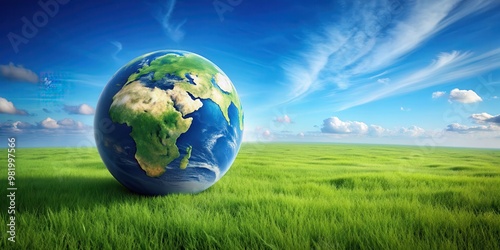 Half of planet Earth with thriving green grassy landscape, ecology, environment, nature, planet, green, grass, half, Earth