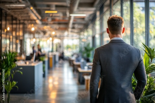 A businessman visiting a startup company open-plan office