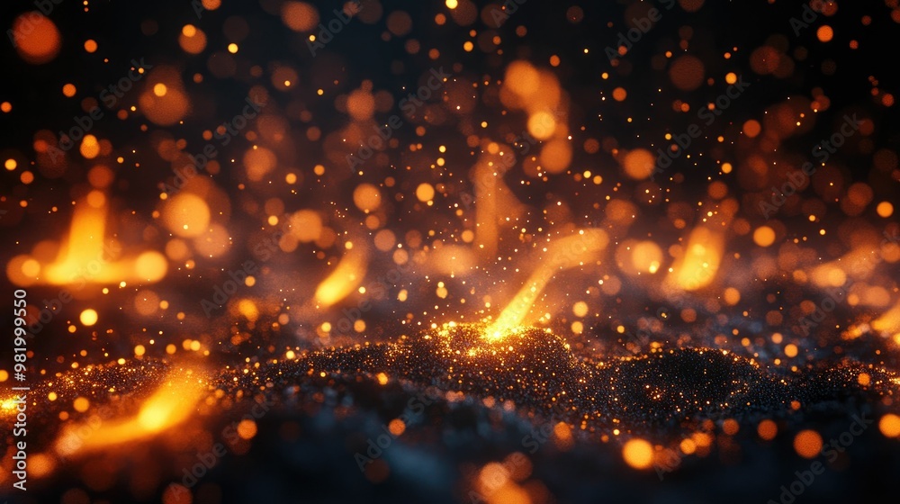 Glowing embers and sparks illuminating a dark background. Glowing embers and sparks illuminating a dark background.