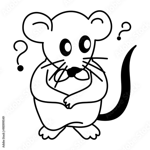 Cartoon style doodle icon of confused rat 