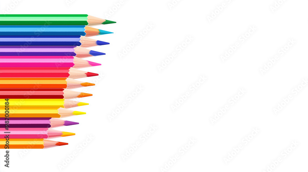 colorful pencils on the left isolated on white background colorful pencils on the left isolated on white background