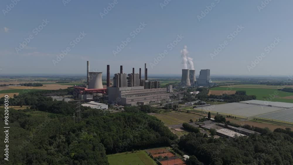 RWE Power AG Kraftwerk Neurath Power Station At Neurath In Grevenbroich, North Rhine-Westphalia, Germany. Aerial Shot RWE Power AG Kraftwerk Neurath Power Station At Neurath In Grevenbroich, North Rhine-Westphalia, Germany. Aerial Shot
